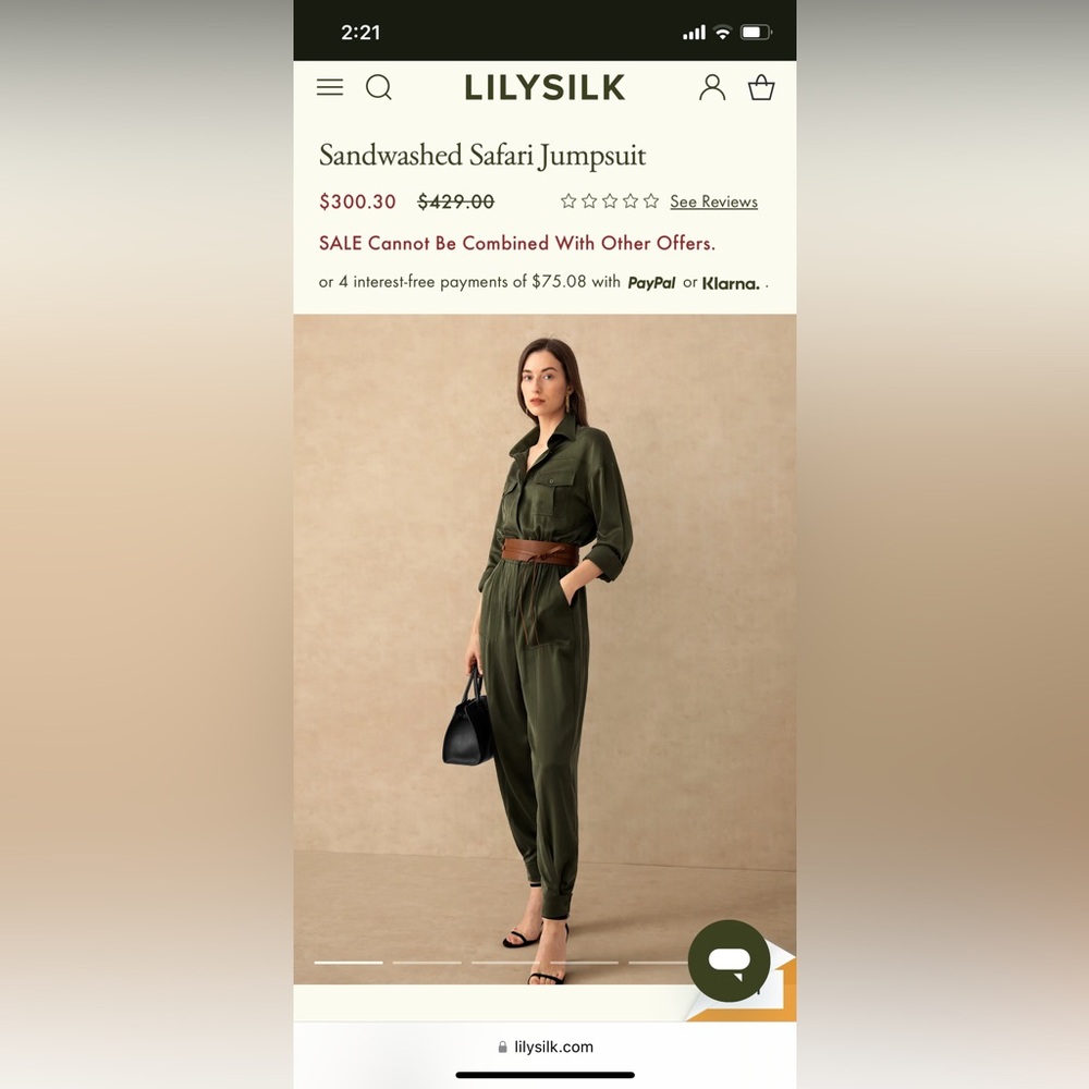 NWT Lilysilk Sandwashed Safari Jumpsuit XL